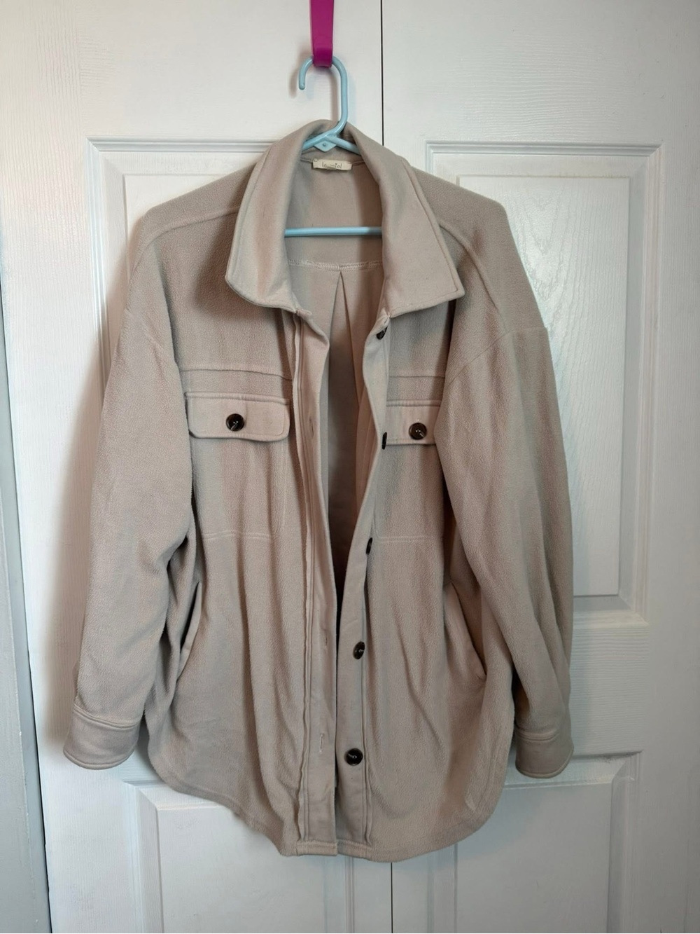 La Mikel Neutral Beige Button-Front Fleece Jacket